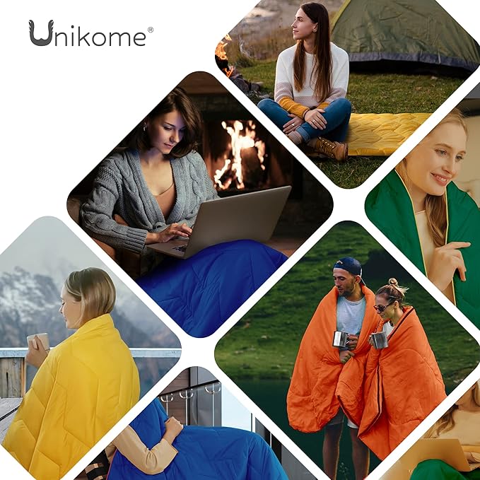 UNIKOME Lightweight & Waterproof Outdoor Camping Travel Blanket, Puffy Down Alternative With corner loops, 75"52", Green
