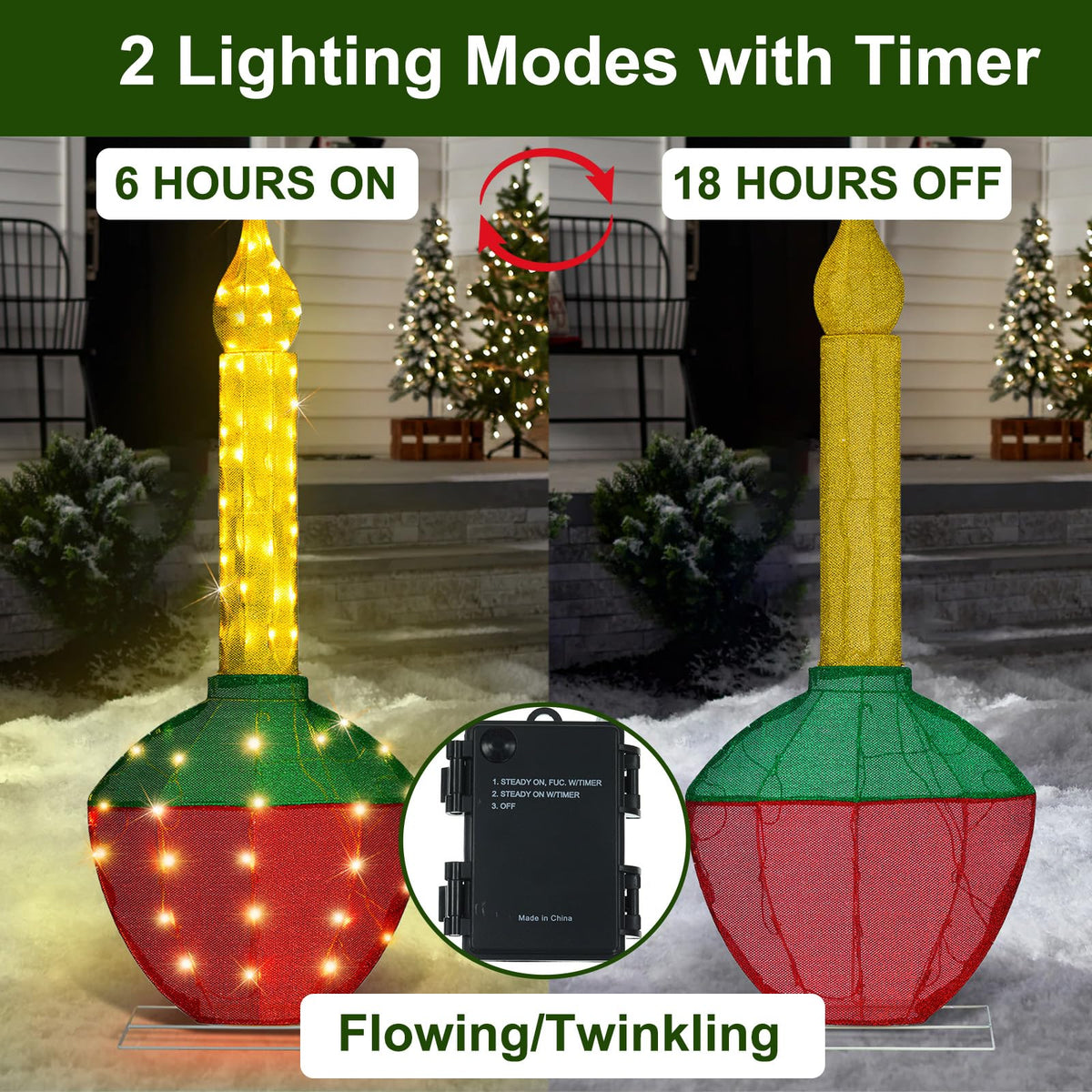 Christmas Bubble Light 48’’H Pre-Lit with 60 Warm White LED Lights, Battery Operated with Timer, Twinkling and Flowing, Traditional Decoration