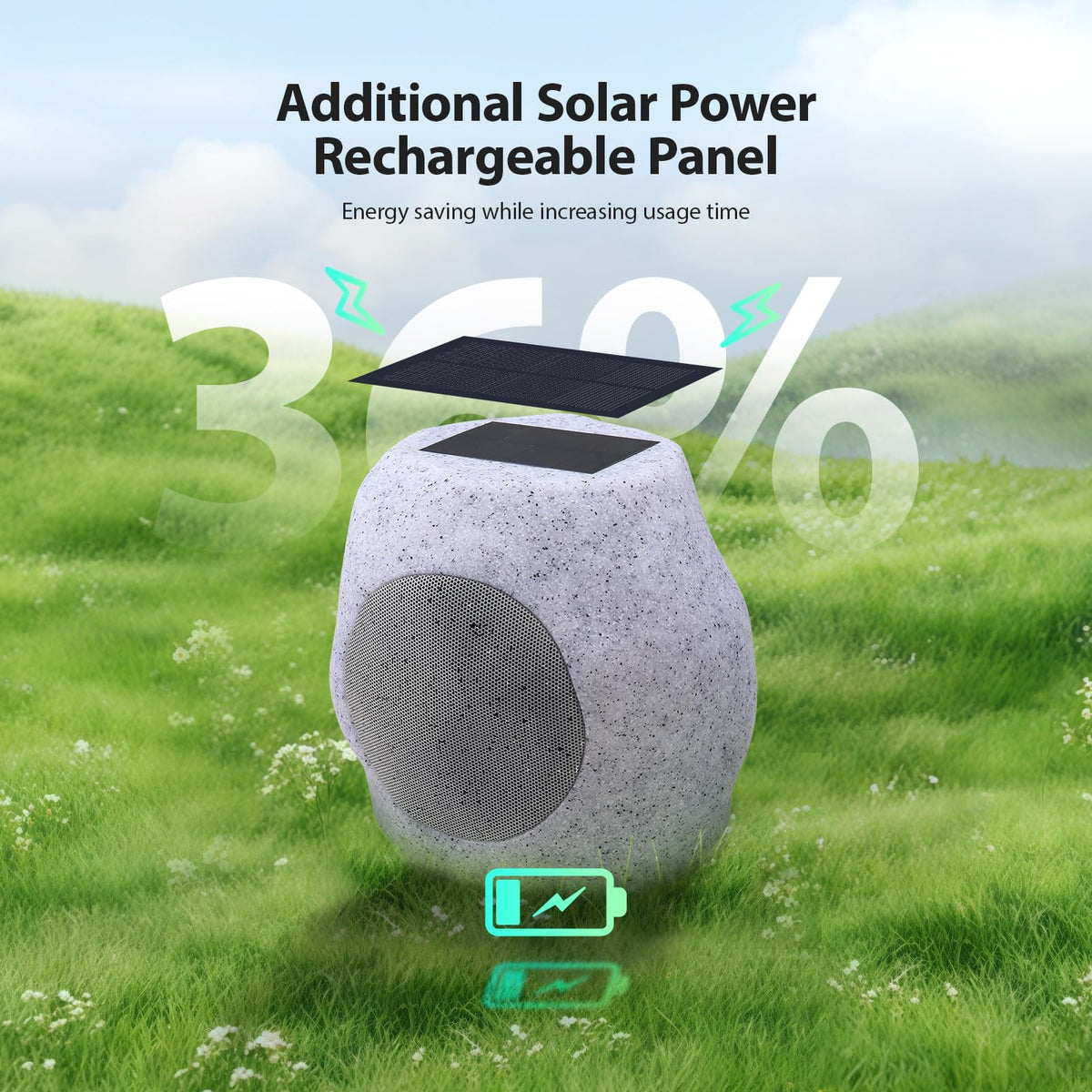 Reatsoc Outdoor Solar Rock Bluetooth Speakers with Colorful Lights, Deep Bass IPX4 Waterproof Speaker, Solar-Powered, TWS Paring, Perfect for Pool Garden and Outdoor Activities - Marble 2 Pack