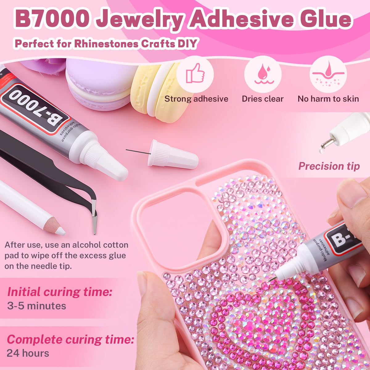 20000Pcs Pink Rhinestones for Bedazzling with 1Pcs B7000 Jewelry Glue, Resin Rhinestones for Crafting Crafts DIY, Bedazzler Kit Gems for Clothing Shoes Tumblers Nail Art Assorted Size 3/4/5/6mm