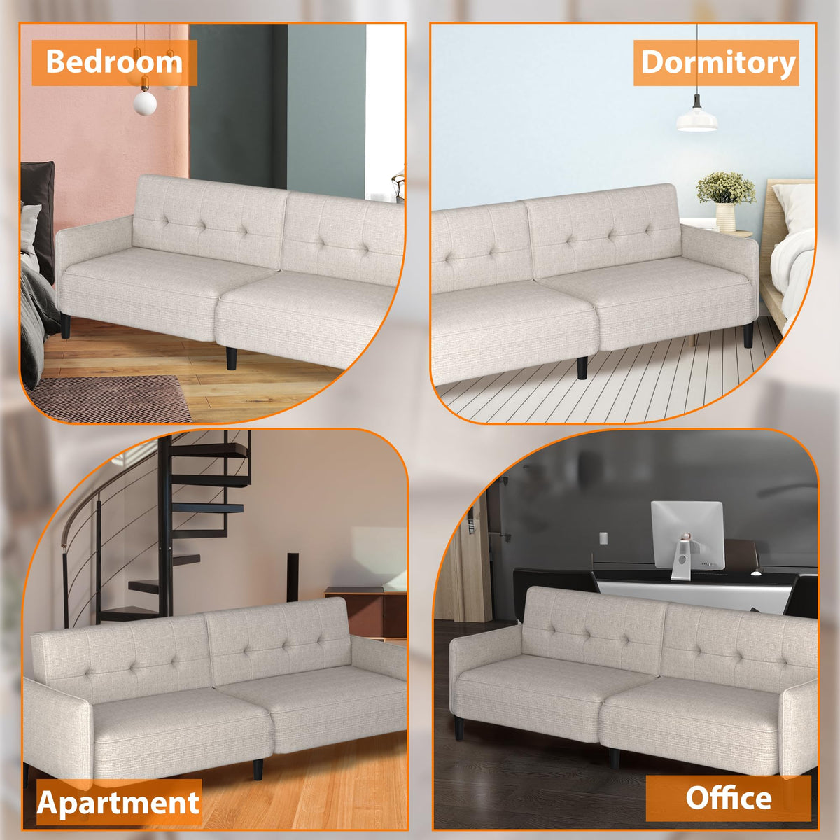 EROMMY 87.8" Futon Sofa Bed, Convertible Futon Couch with Adjustable Backrest & Armrest, Couch Bed with Solid Wood Frame for Small Spaces, Sofa Bed for Small Living Room