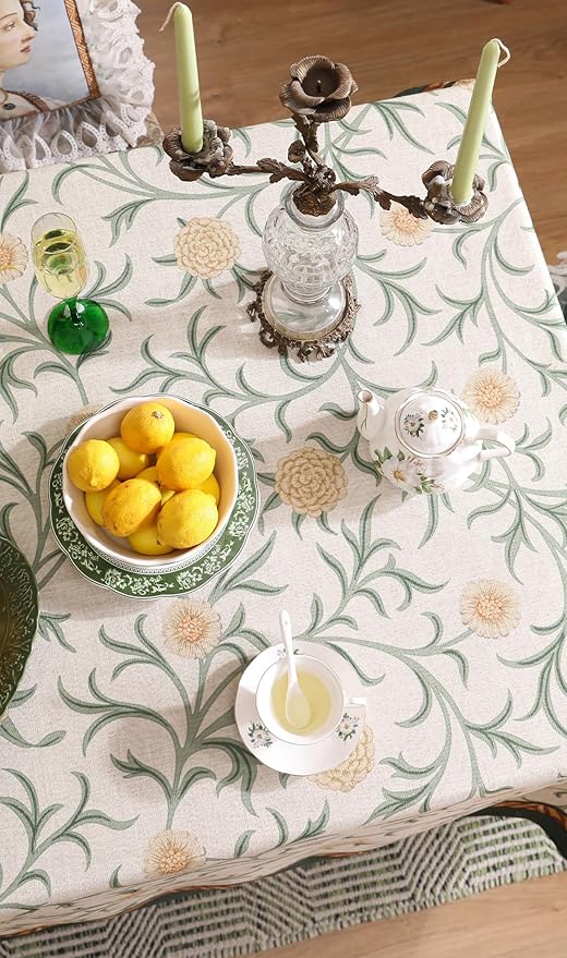 patdrea Designer Floral Linen Table Cloth for Sqaure Table,Vintage French Tablecloth,Small Colorful Decoration Cover for Kitchen Dining,Christmas,Party,Thanksgiving,67"x67"-Littledaisy