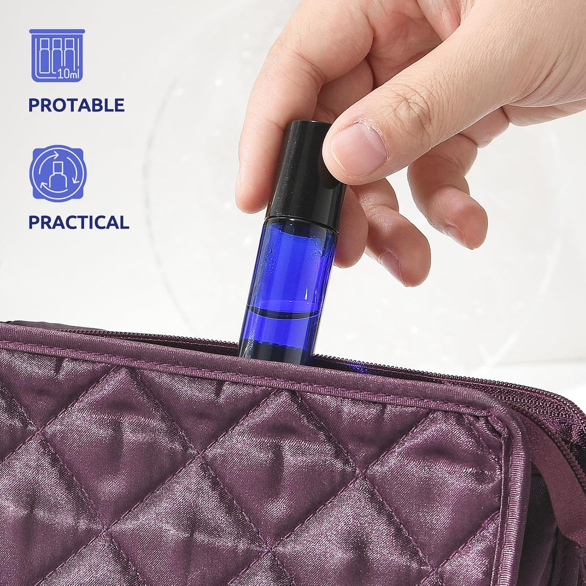 8 Pack, Essential Oil Roller Bottles, 10ml Blue Glass Roll on Bottles with Black Lids, Stainless Steel Roller Ball, Opener, Pipettes, Funnel, 8 Stickers, Refillable Container for Perfume