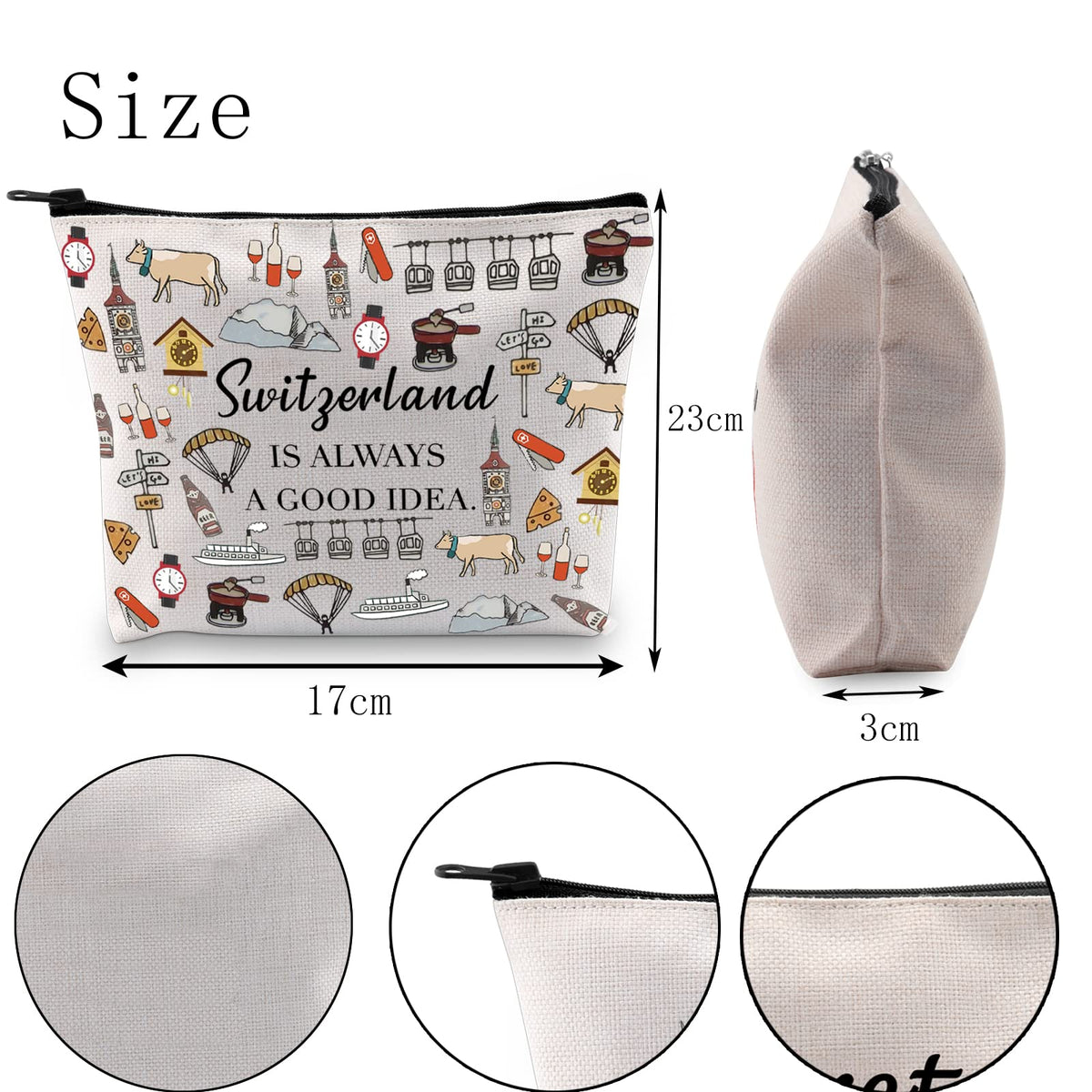 POFULL Swiss Mountains Gift Switzerland Is Always A Good Idea Cosmetic Bag Europe Trip Gift (Switzerland Is Always Cosmetic Bag)