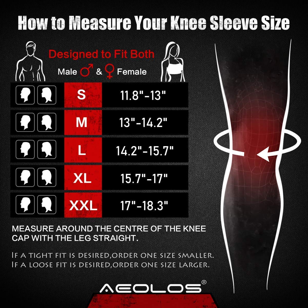 AEOLOS Knee Sleeves (1 Pair)，7mm Compression Knee Braces for Heavy-Lifting,Squats,Gym and Other Sports (Large, Black)