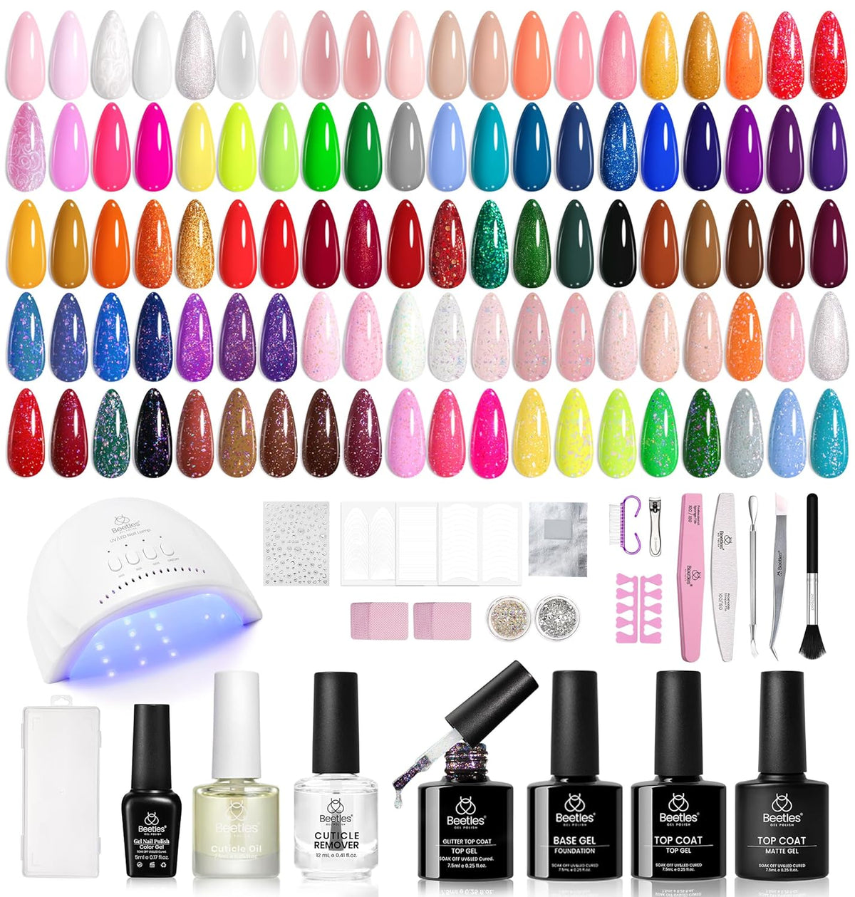 Beetles 85 Pcs Gel Nail Polish Kit with U V Light - 55 Colors Jelly Pink Gel Nail Kit Style Manifesto with Base Top Coat for All Seasons, Red Jelly Pearl Gel Polish Set DIY Nail Art Gifts for Women