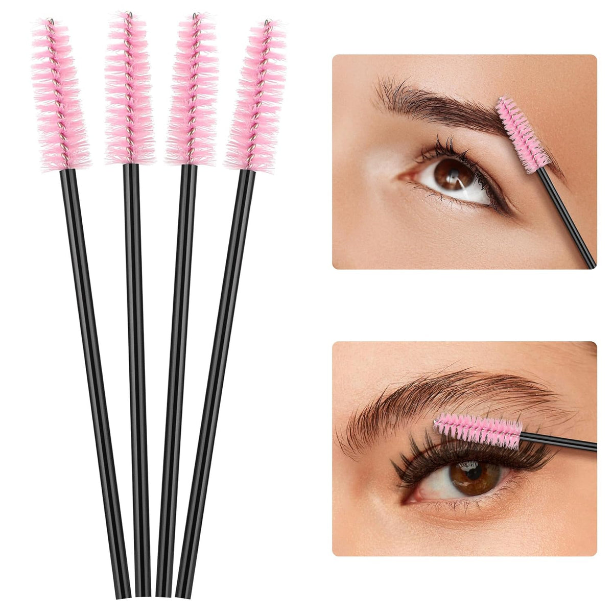BTYMS 500 Pieces Disposable Mascara Wands Eyelash Brush Brow Brushes Applicators Lash Spoolies for Eye Lash Extension - Pink