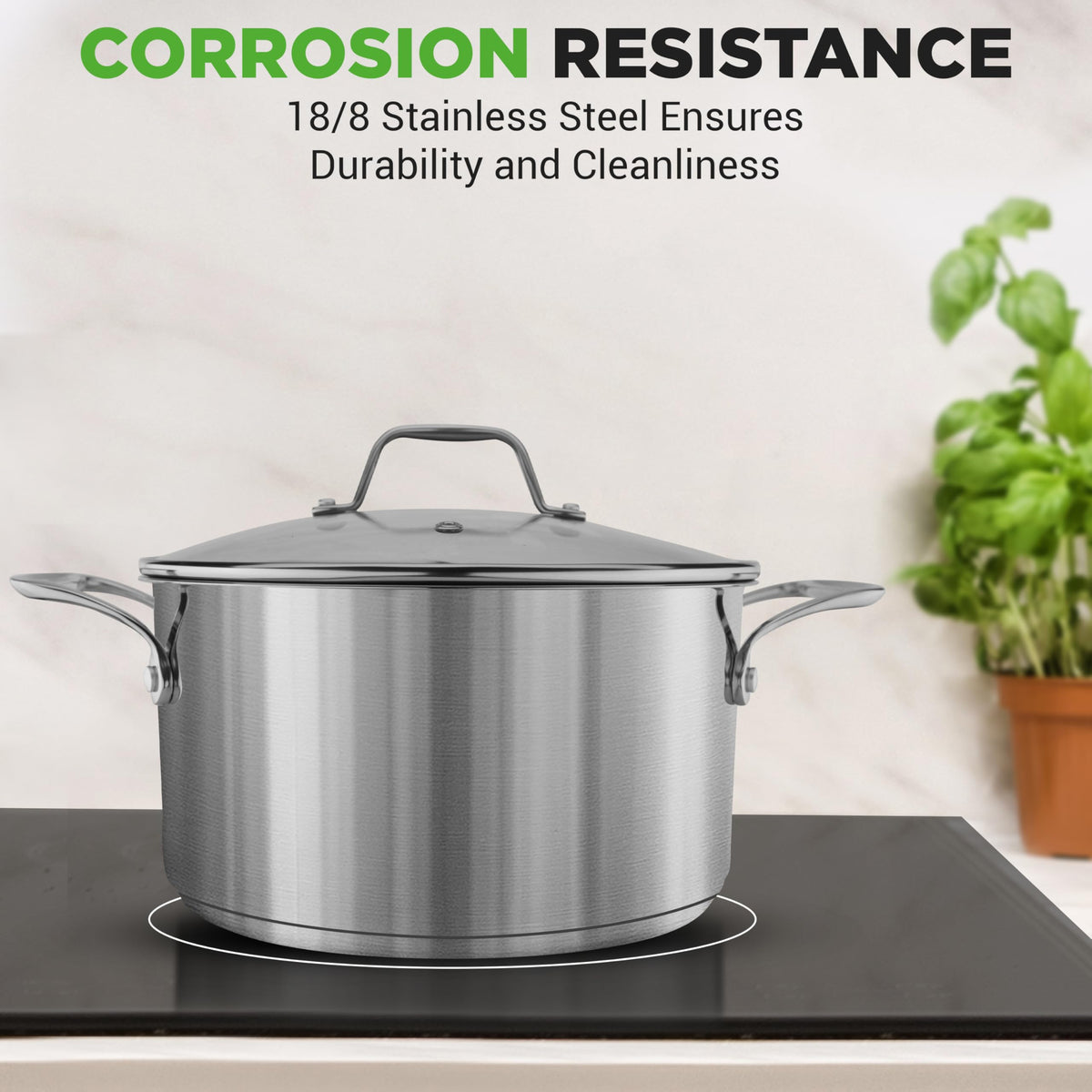 NutriChef 6-Quart Stainless Steel Stockpot – 18/8 Food Grade Heavy-Duty Induction-Compatible Pot with See-Through Lid, Ideal for Stews, Broths, Simmering & Soups, Dishwasher Safe – NCSP6