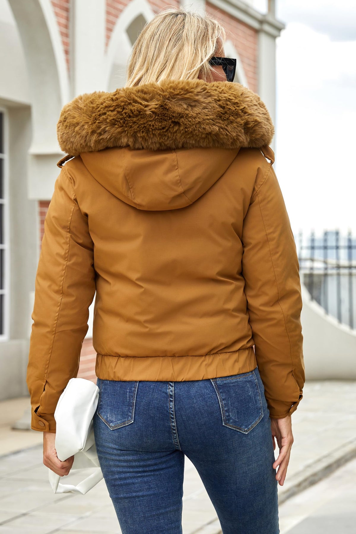 MODERN BUBBLE Women's Thickened Down Jacket with Detachable Fur Hood Winter Warm Parka Puffer Down Coat (US, Alpha, Small, Regular, Regular, Coffee)