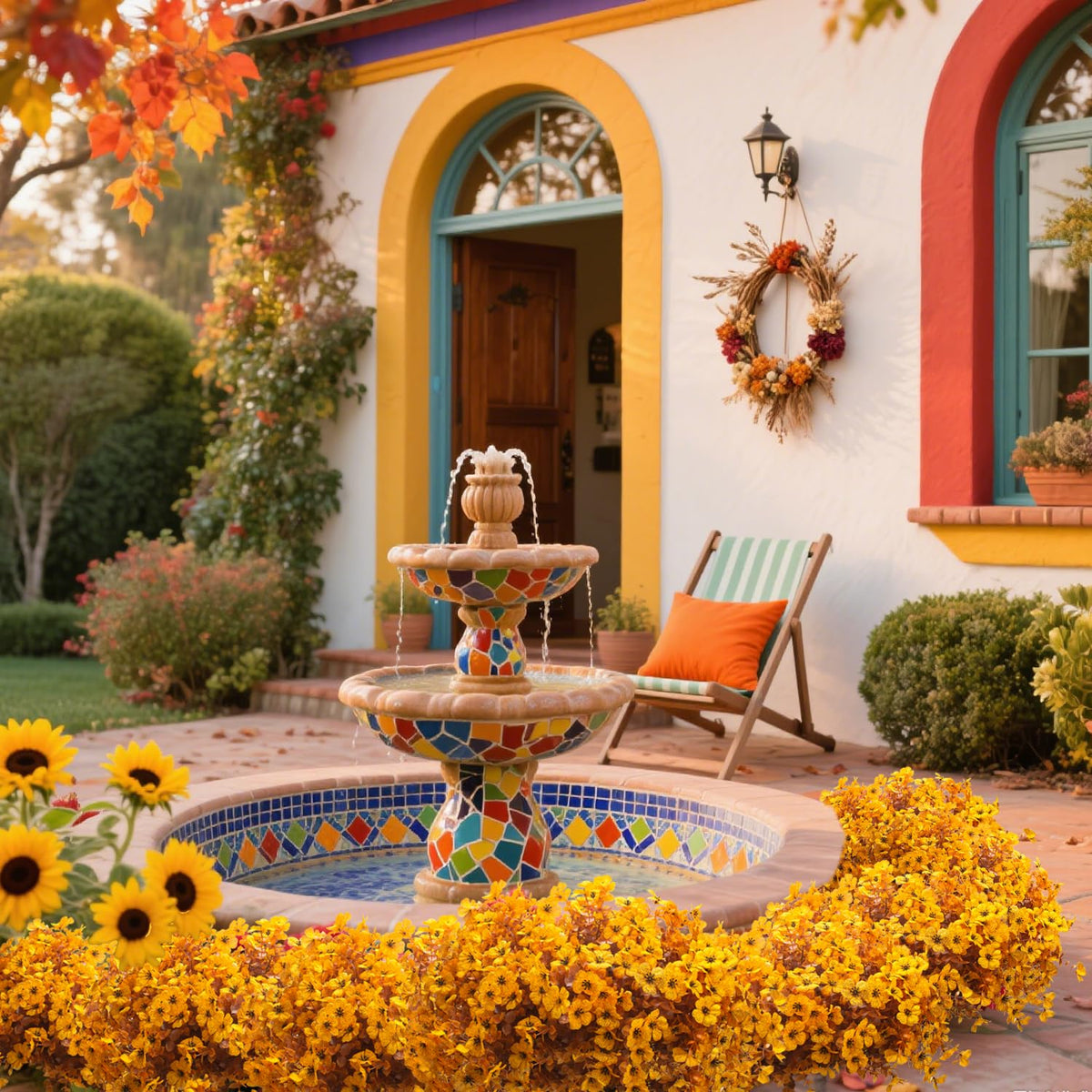 16 Bundles Artificial Fall Mums Outdoor UV Resistant, Fake Silk Plants No Fade Faux Greenery for Garden Porch Patio - Autumn Thanksgiving Christmas Home Decor (Fall Yellow)
