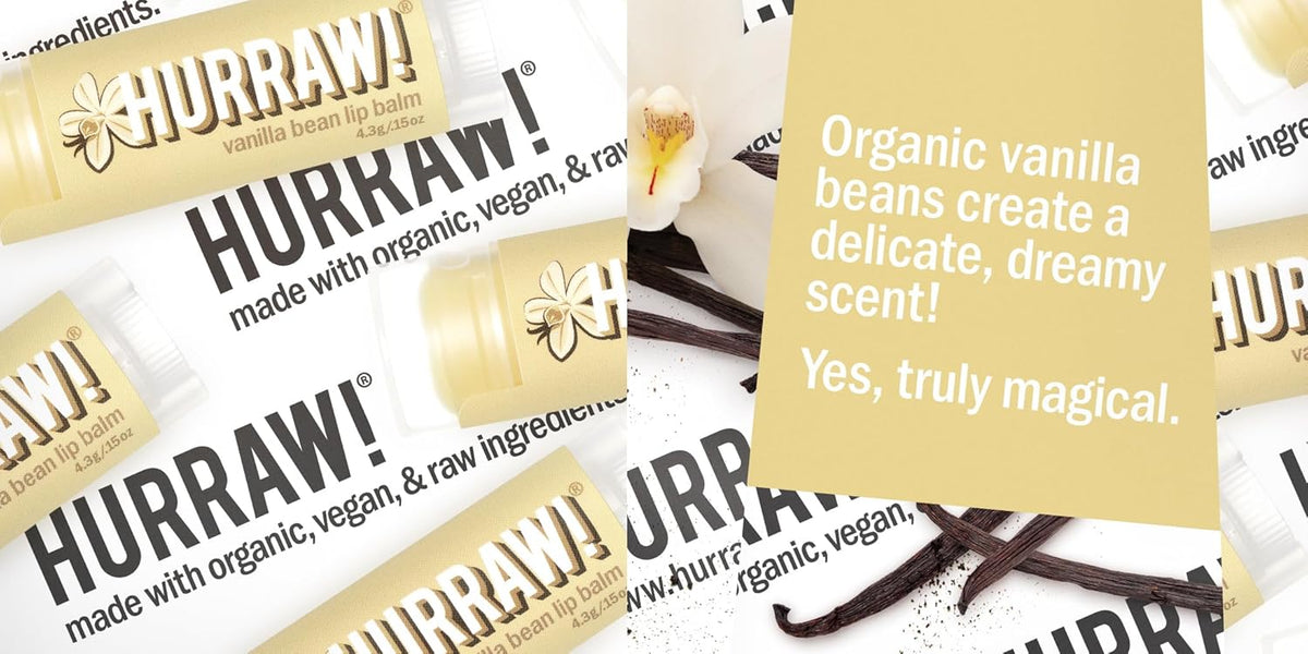 Hurraw! Vanilla Bean, Root Beer, Chocolate Lip Balms, 3 Pack Bundle: Organic, Certified Vegan, Cruelty and Gluten Free. Non-GMO, 100% Natural Ingredients. Bee, Shea, Soy and Palm Free. Made in USA