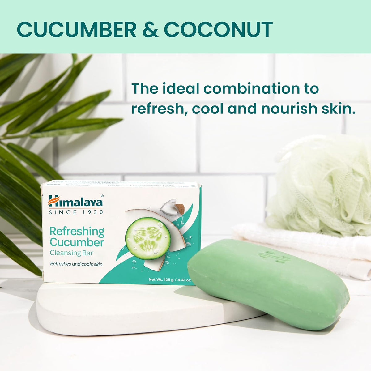 Himalaya Refreshing Cucumber Cleansing Bar, Face and Body Soap for Soft Skin, 4.41 oz, 6 Pack