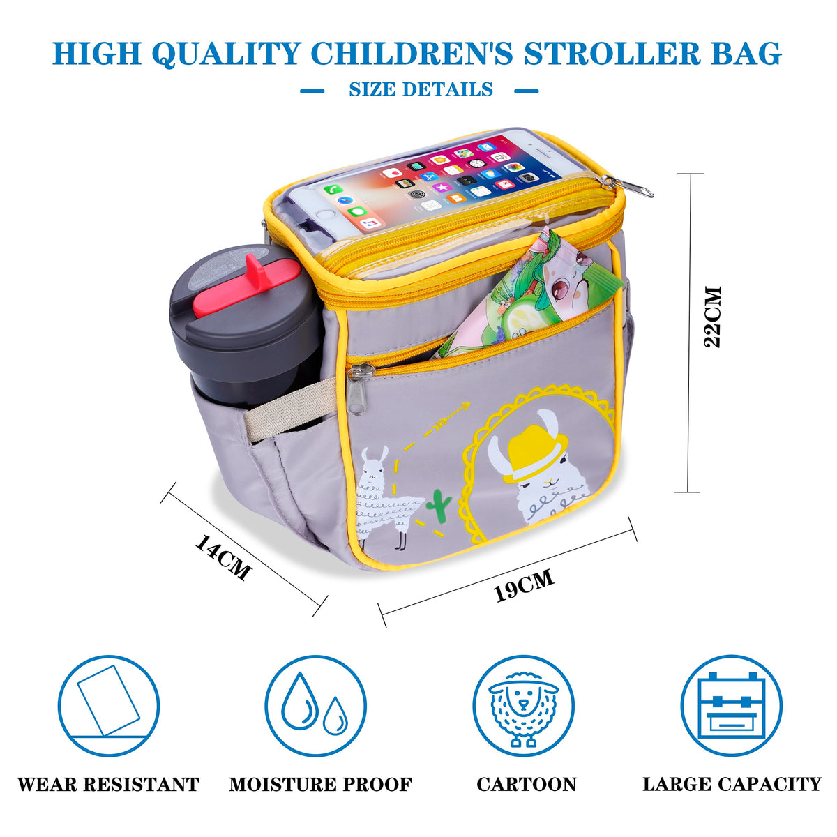 SZDUDU Baby Stroller Organizer Bag，Small Diaper Bag - Universal Stroller Organizer With Insulated Cup Holder,Pocket With Baby Wipes Dispenser，Adjustable Shoulder Strap(Grey)