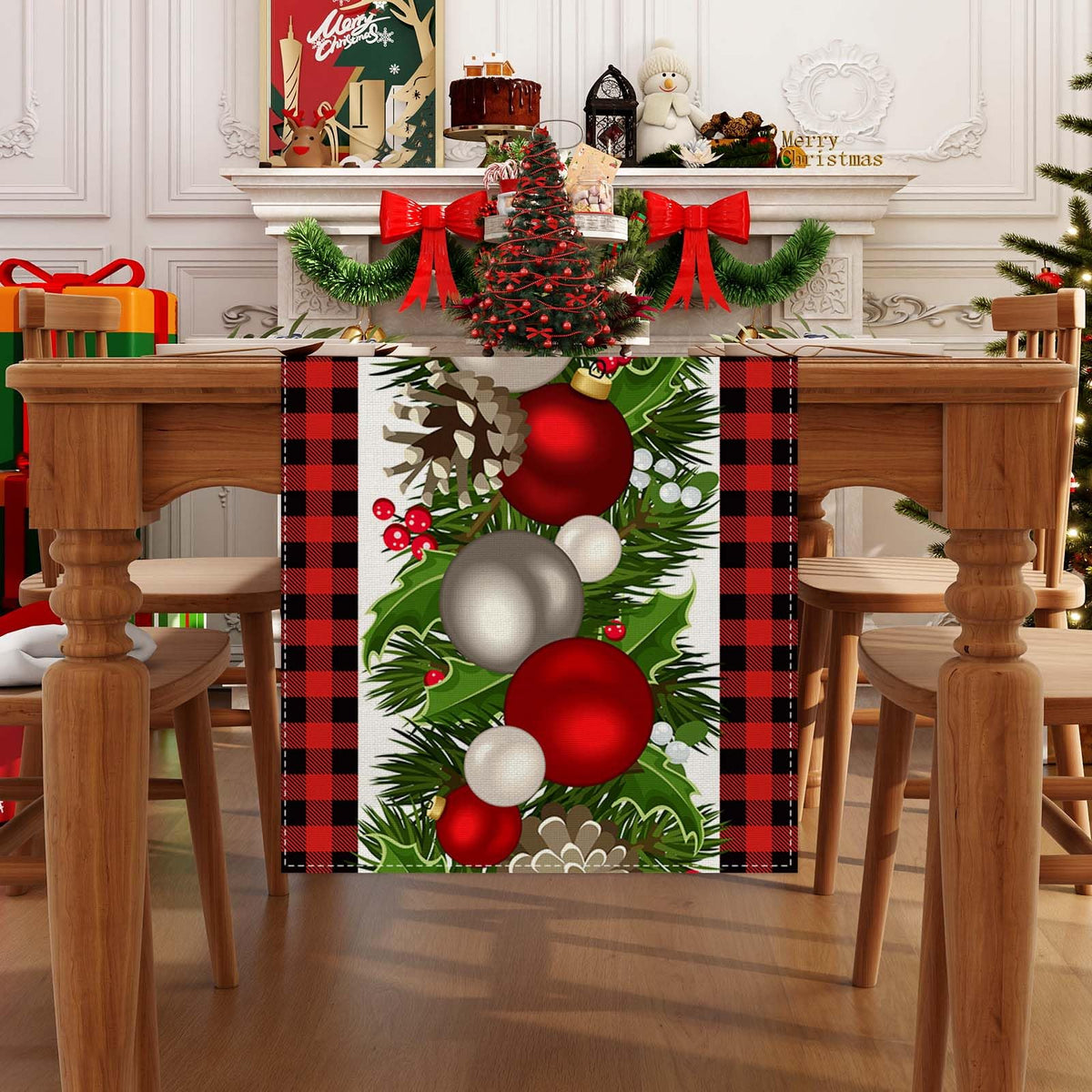 Jiudungs Linen Red and Black Buffalo Check Christmas Table Runner 72 Inches Long Seasonal Winter Christmas Xmas Holiday Farmhouse Style Table Decoration