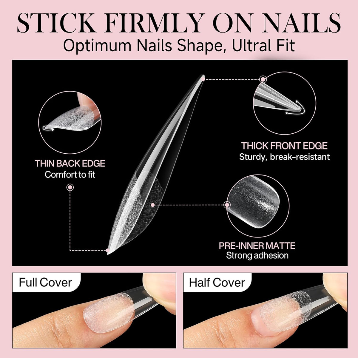 Long Stiletto Gel Nail Tips Full Cover 360pcs Long Stiletto Almond Fake Clear Nails Tips Half Matte Acrylic Press on Nails for Nail Extension DIY Art Salon 12 Sizes
