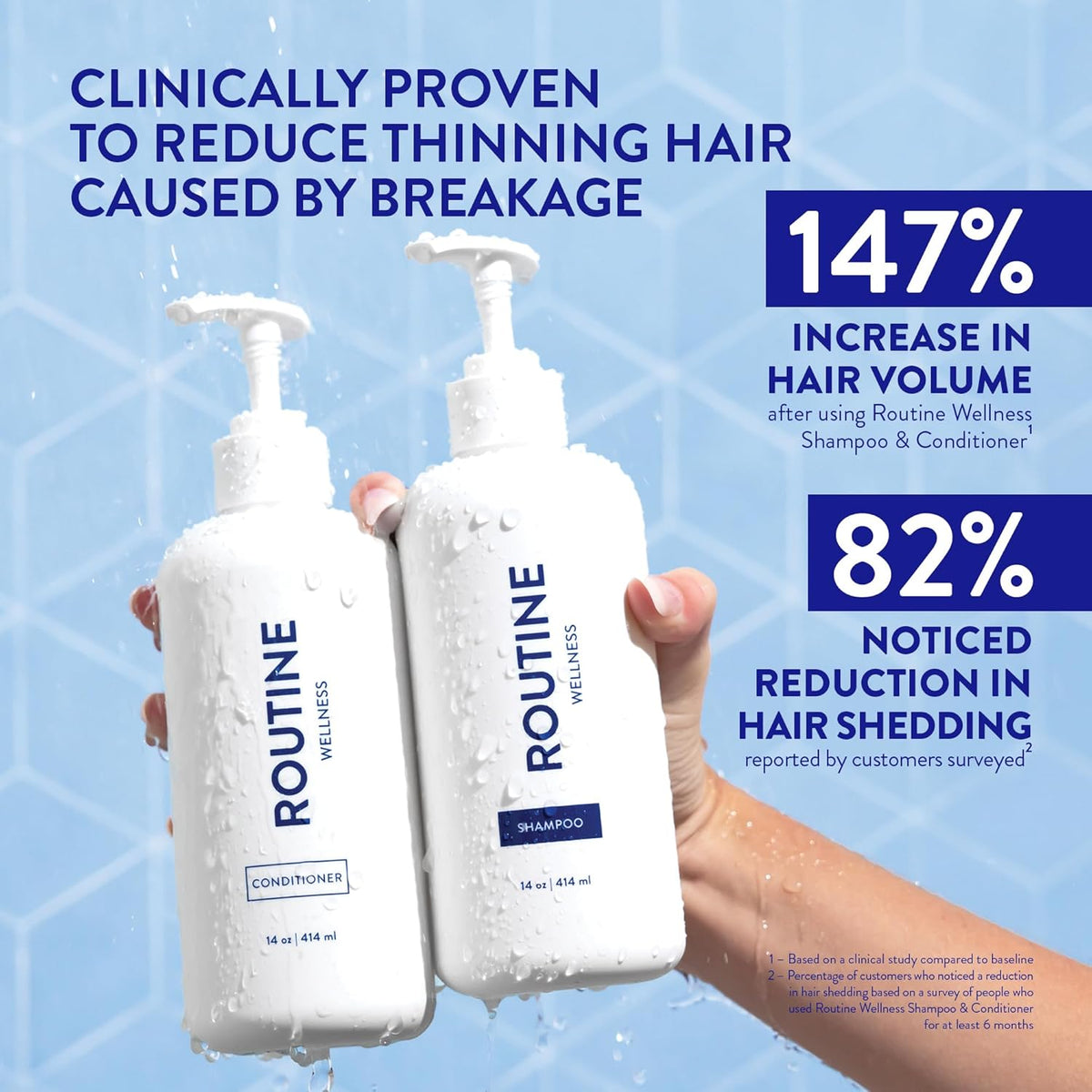 Routine Wellness Anti-Thinning Shampoo and Conditioner Set for Thinning Hair - Biotin DHT Blocker Women & Men - Color Safe Shampoo for Hair Loss & Healthier Hair - Lavender & Cedar (Pack of 2)