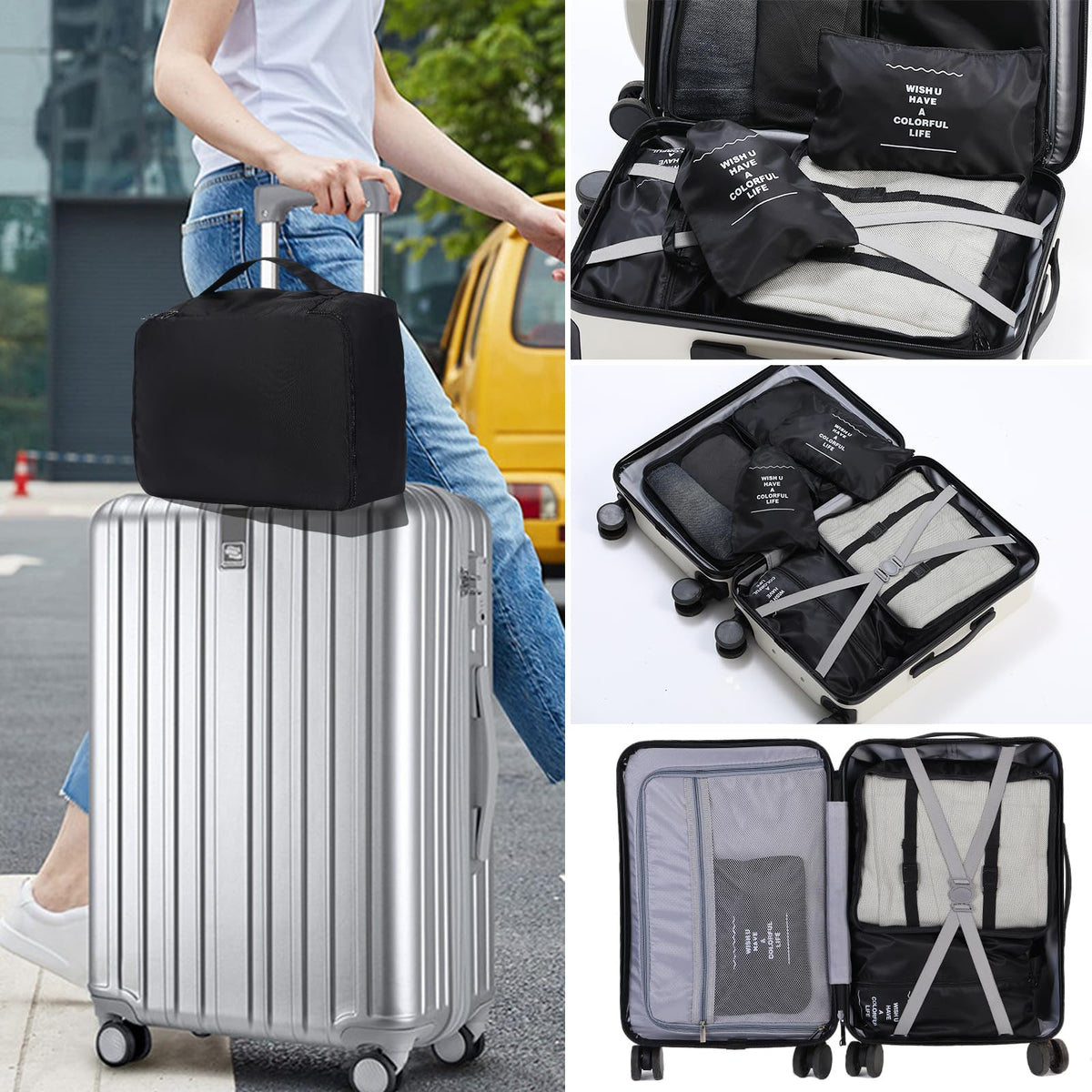 Packing Cubes Storage Luggage Organizers Bags 9 set for Travel Clothing Classification Storage Bag (Black, 9 Pieces)