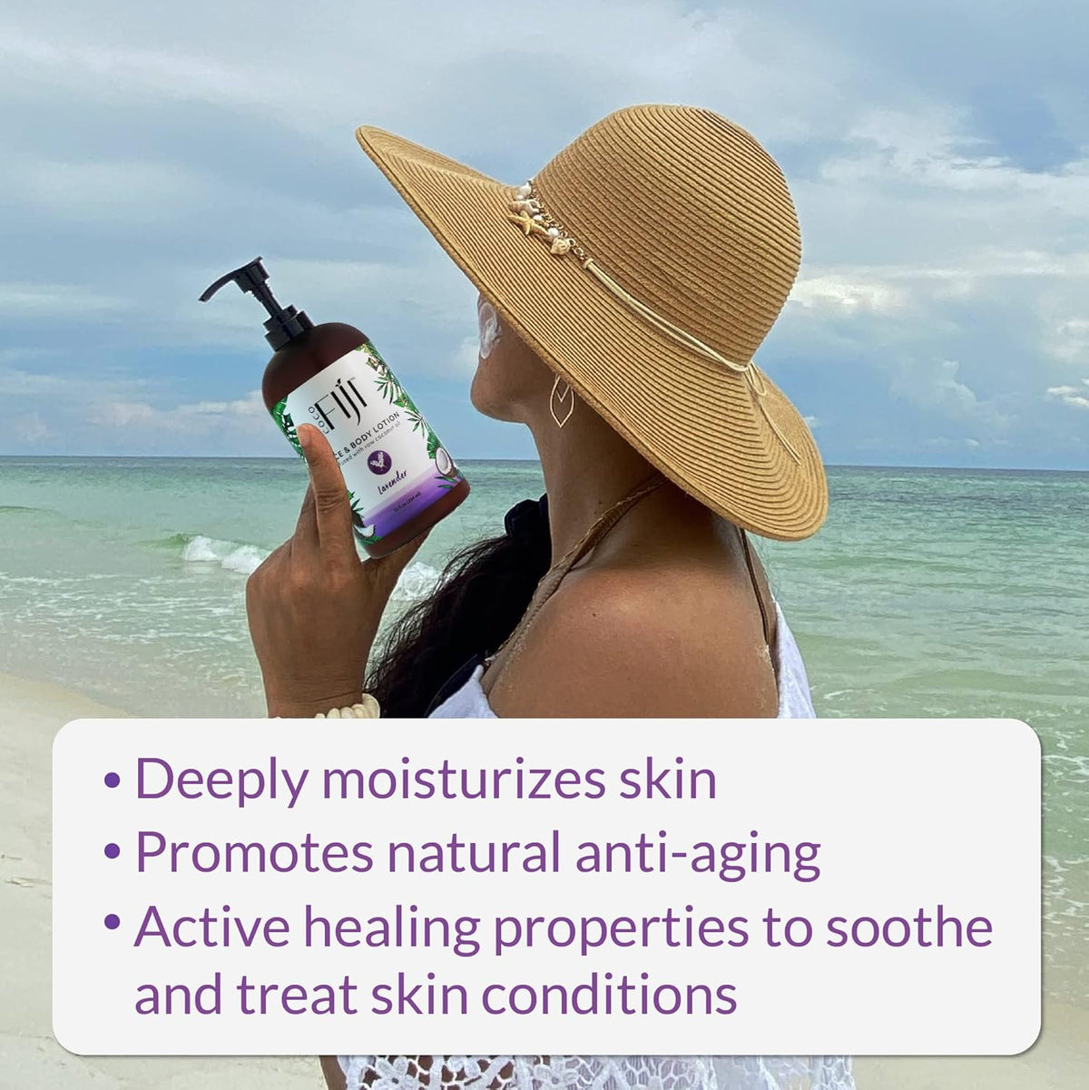Coco Fiji Face & Body Lotion Infused With Coconut Oil | Lotion for Dry Skin | Moisturizer Face Cream & Massage Lotion for Women & Men |Lavender 12 ozPack of 3