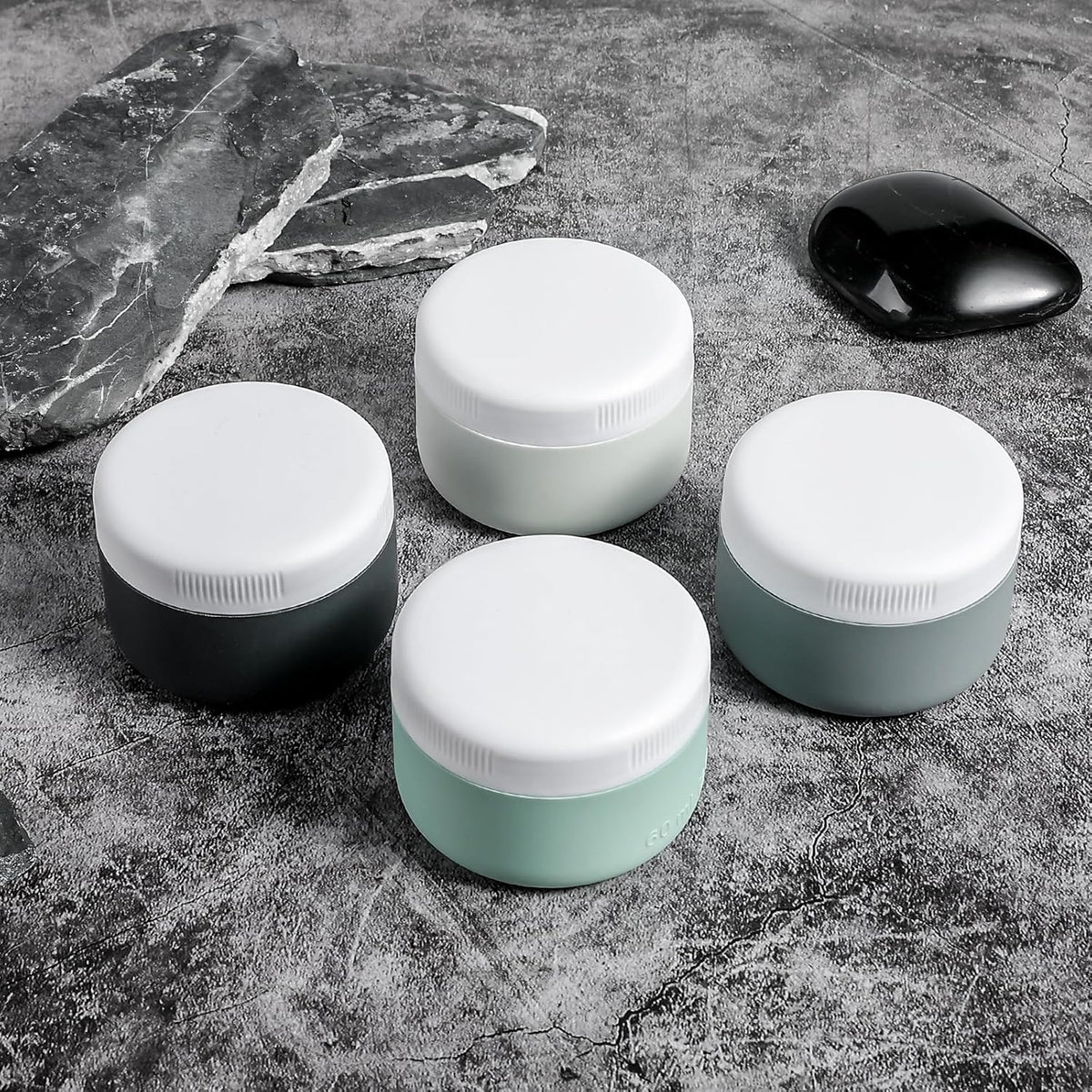 Travel Containers for Toiletries, Silicone Cream Jars BPA-Free, Leak-proof 2oz Travel Size Containers, Portable Size Silicone Jars with Lid for Cosmetic Face Hand Body Cream (4 Pack)