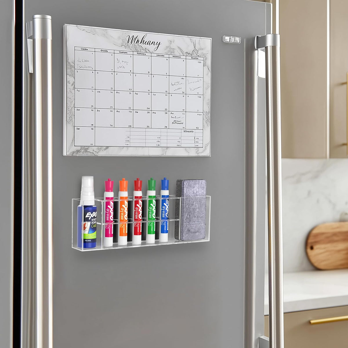 HBlife Acrylic Magnetic Dry Erase Marker Holder for Whiteboard, Wall Mount 5 Slots Magnet Pen Pencil Holder for Fridge Refrigerator, Locker Organizer Accessories for School Classroom Office, Clear