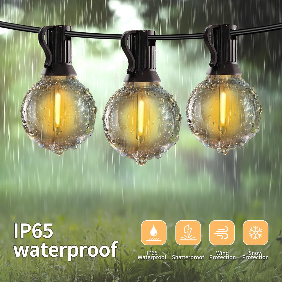SANBEN 50ft LED String Lights with Remote, 25+1Bulbs Dimmable Patio Lights Outdoor, 24V Waterproof Plug, G40 Hanging Light for Outside Deck Garden Backyard Porch Party Decor