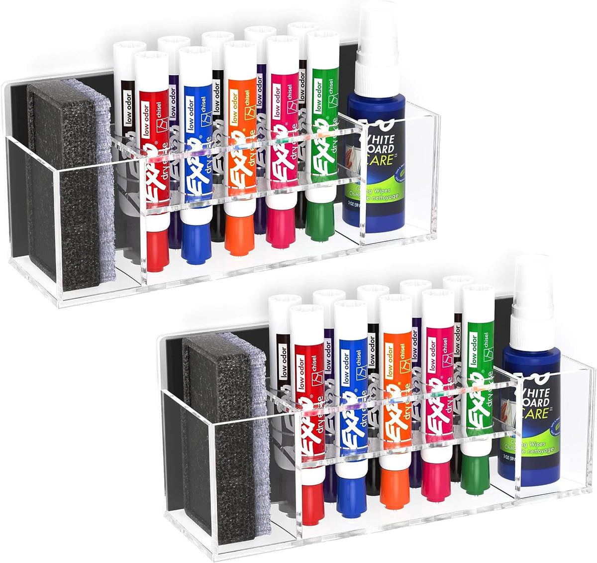 HBlife 2 Pcs Acrylic Magnetic Dry Erase Marker Holder for Whiteboard, Wall Mount 10 Slots Magnet Pen Pencil Holder for Fridge Refrigerator, Locker Organizer Accessories for Classroom Office, Clear