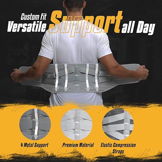Lumbar Support, Lower Back Brace Support for Lower Back Pain Relief, Scoliosis, Herniated Disc, Sciatica - Adjustable, Removable Metal Plate, Machine Washable - Men and Women (Medium)