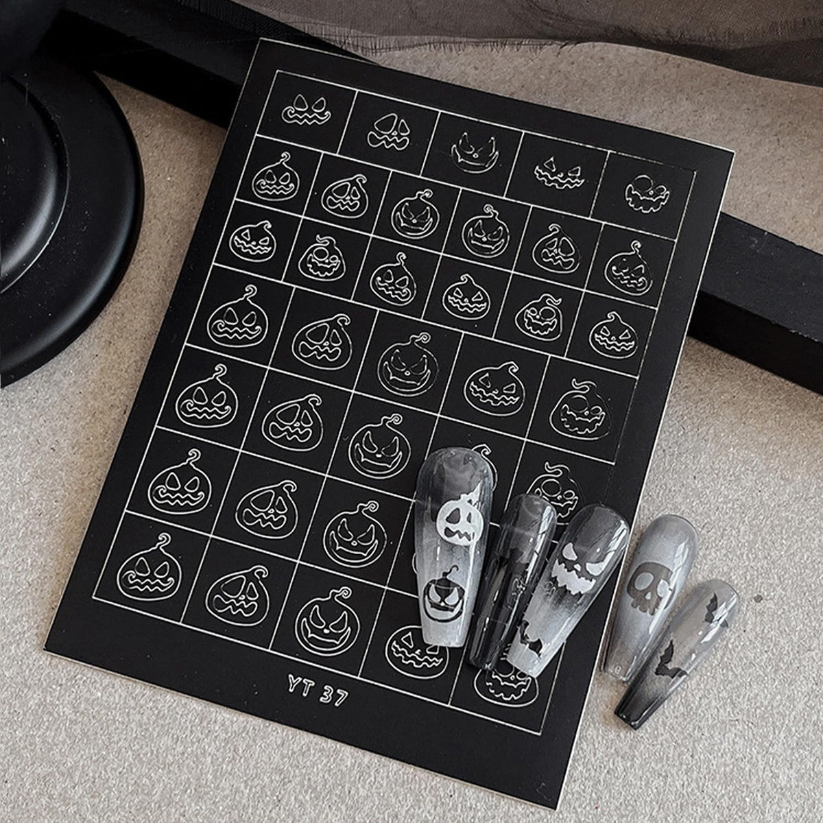 Halloween Nail Stickers Airbrush Stencils Stickers for Nail Art Self Adhesives with Skull Ghost Witch Bat Pumpkin Grimace Designs Supplies Design Nail Guide for Manicure Nails Decoration 6 Sheets