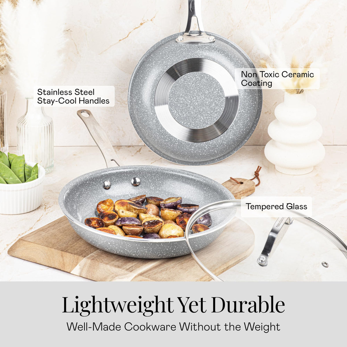 Granitestone 20 Pc Ceramic Cookware Set Nonstick, Premium Pots and Pans Set Non Stick for Kitchen with Bakeware and Cooking Utensils, Non Toxic Made Without PFOA PFOS, Oven & Dishwasher Safe