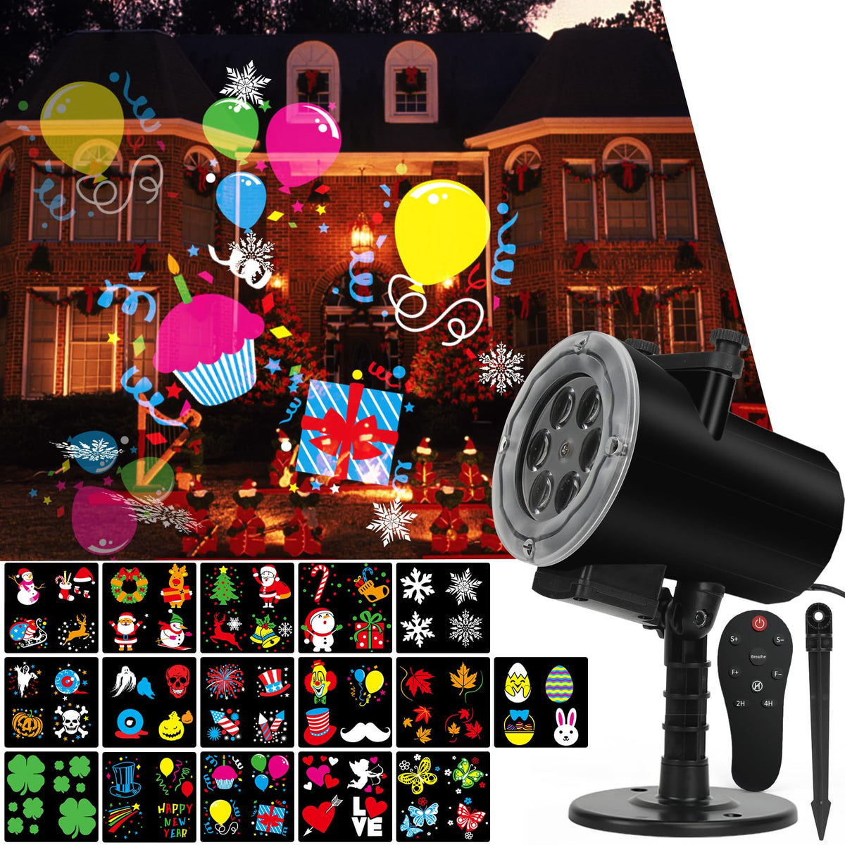 Holiday Projector Light Outdoor,Christmas Halloween Projector Lights with Remote Control,Timer,16 HD Slides,LED Waterproof Landscape Light for Party,Wedding,Christmas,Patio and Yard