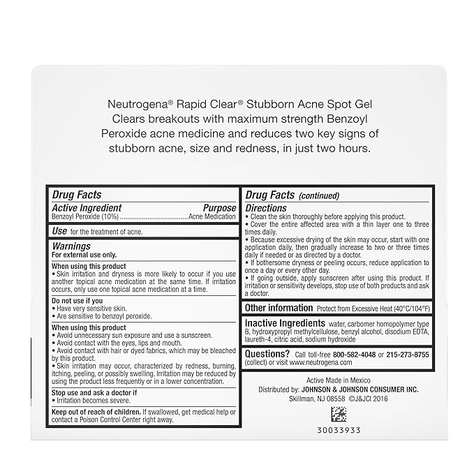 Neutrogena Rapid Clear Stubborn Acne Spot Treatment Gel, Maximum Strength 10% Benzoyl Peroxide Treatment Medication for Acne Prone Skin, Pimple Cream Reduces Size & Redness in 2 Hours, 1 oz