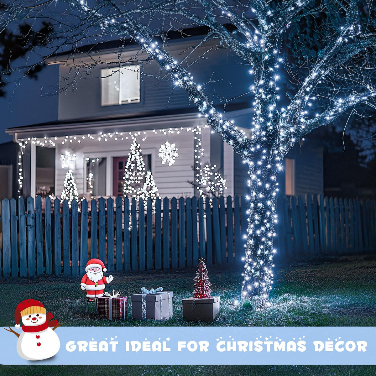 JMEXSUSS 2 Pack 100 LED White Christmas Lights Indoor, 33ft 8 Modes White String Lights Indoor Outdoor Connectable, Clear Wire Christmas String Lights for Bedroom Tree Xmas House Party Decorations
