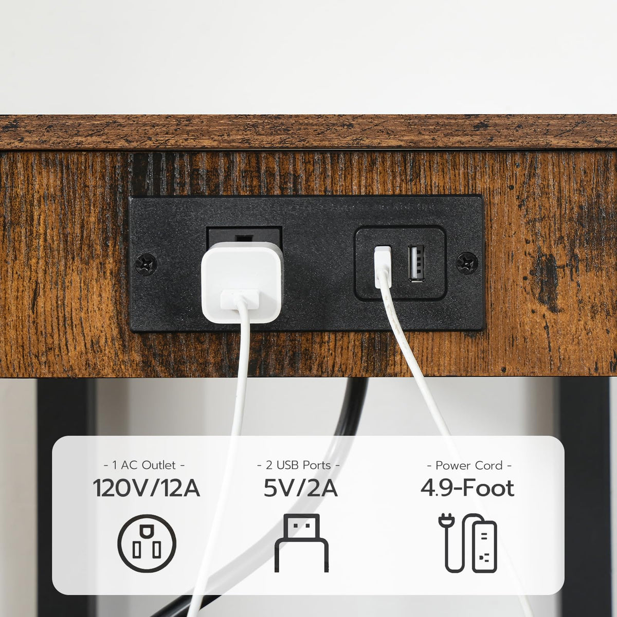 HOOBRO 2-Tier Printer Stand With Charging Station, Under Desk Table, Cart With Storage Shelves, Shelf for Small Spaces, Home Office, Rustic Brown and Black BF38UPS01