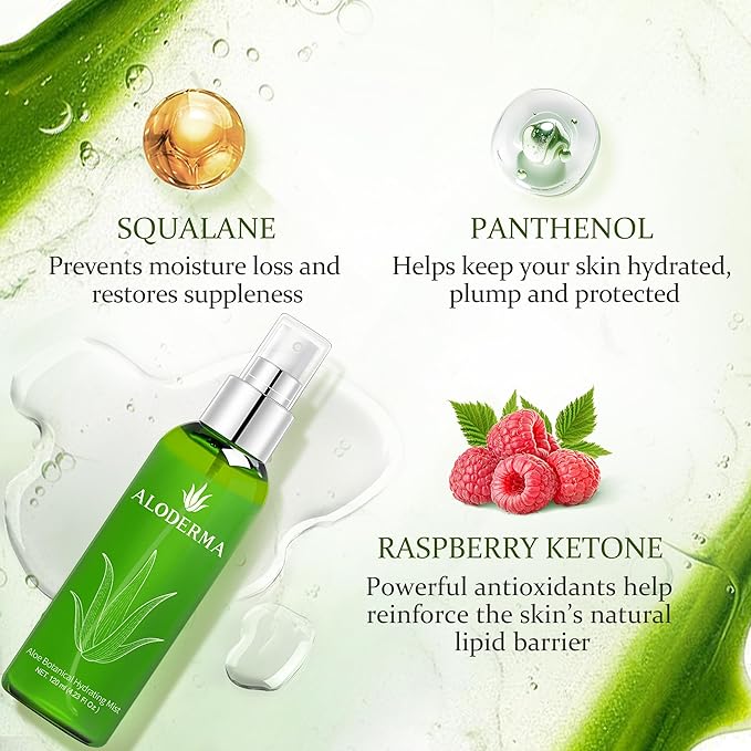 Aloderma Aloe Botanical Hydrating Mist Made with 82% Organic Aloe Vera - Soothing, Moisturizing Facial Spray with Panthenol - Refreshes, Invigorates Skin Throughout the Day, 120ml/4.23Oz (3)