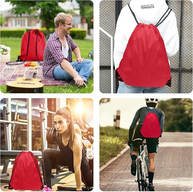 Drawstring Backpack Bulk 42 Pcs String Backpack Drawstring Bags Cinch Bag Sackpack for Men Women Gym (Red)