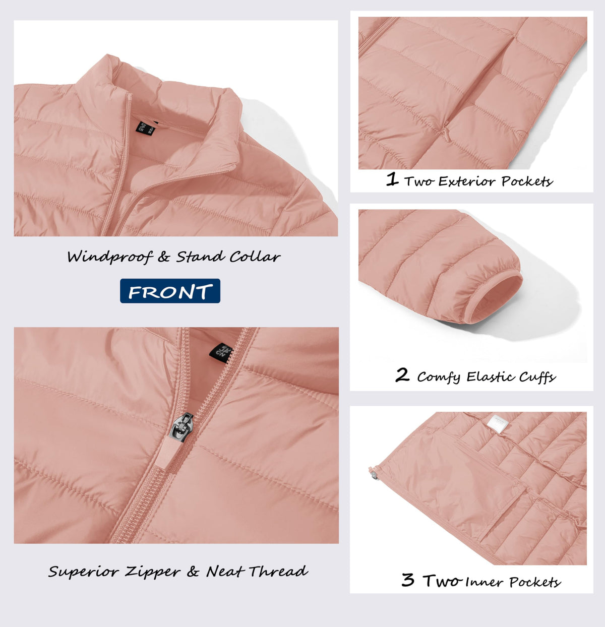 MAGCOMSEN Women's Puffer Jacket Ultra-light Quilted Zip-up Padded Winter Warm Outwear with 4 Pockets, Apricot L