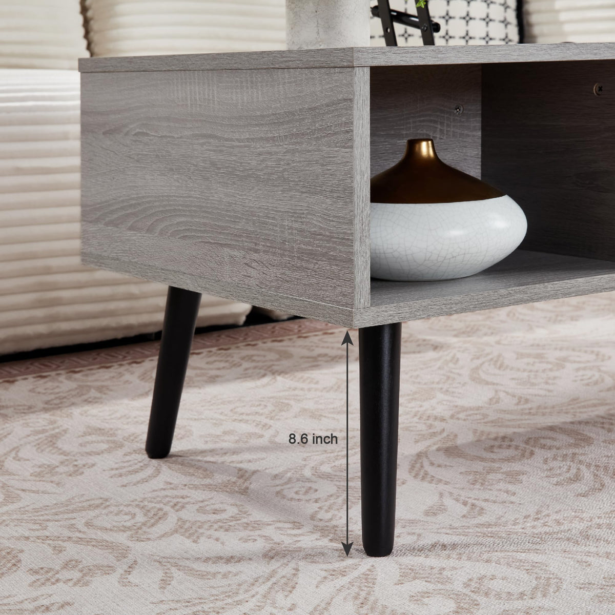 39" Coffee Table, Wood Lift Top Coffee Tables for Living Room with Storage Shelf and Hidden Compartment, Grey