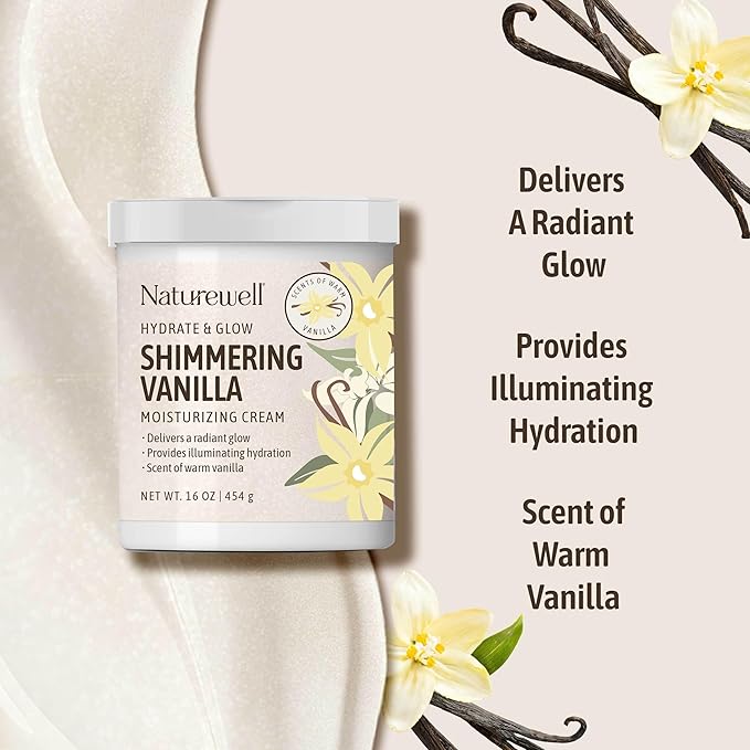 NATURE WELL Shimmering Vanilla Hydrate & Glow Moisturizing Cream For Face & Body, Intensely Nourishing & Softening, Delivers A Sparkling Radiance & Illuminating Hydration, Warm Vanilla Scent, 16 Oz
