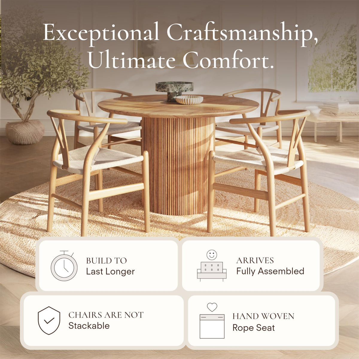 Poly and Bark Weave Modern Wooden Mid-Century Dining Chair, Hemp Seat, Natural (Set of 2)