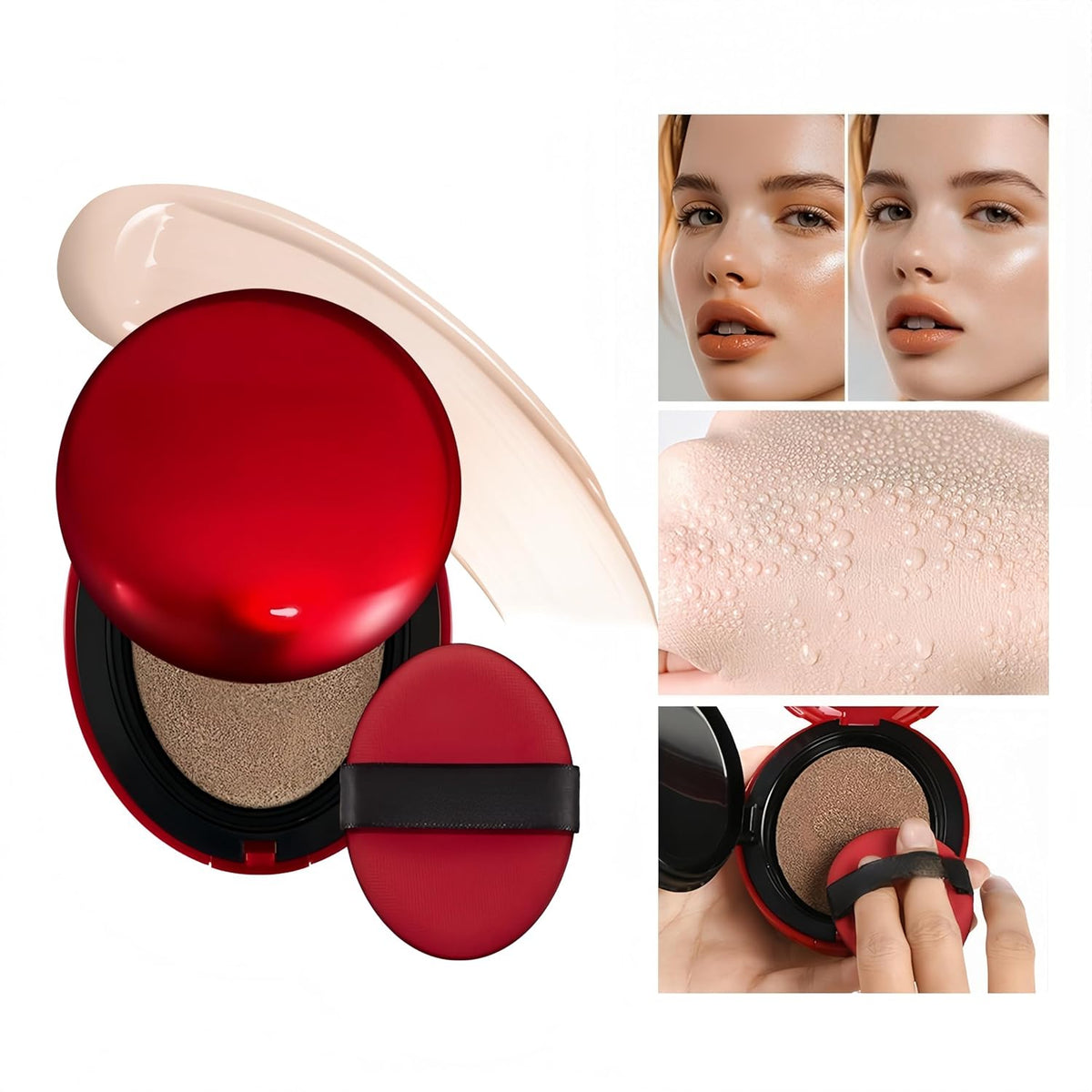 MAEPEOR Cushion Foundation 9 Colors Full Coverage Weightless Satin Glow Foundation Hydrating Long-Lasting Cushion BB Cream (Color 01)