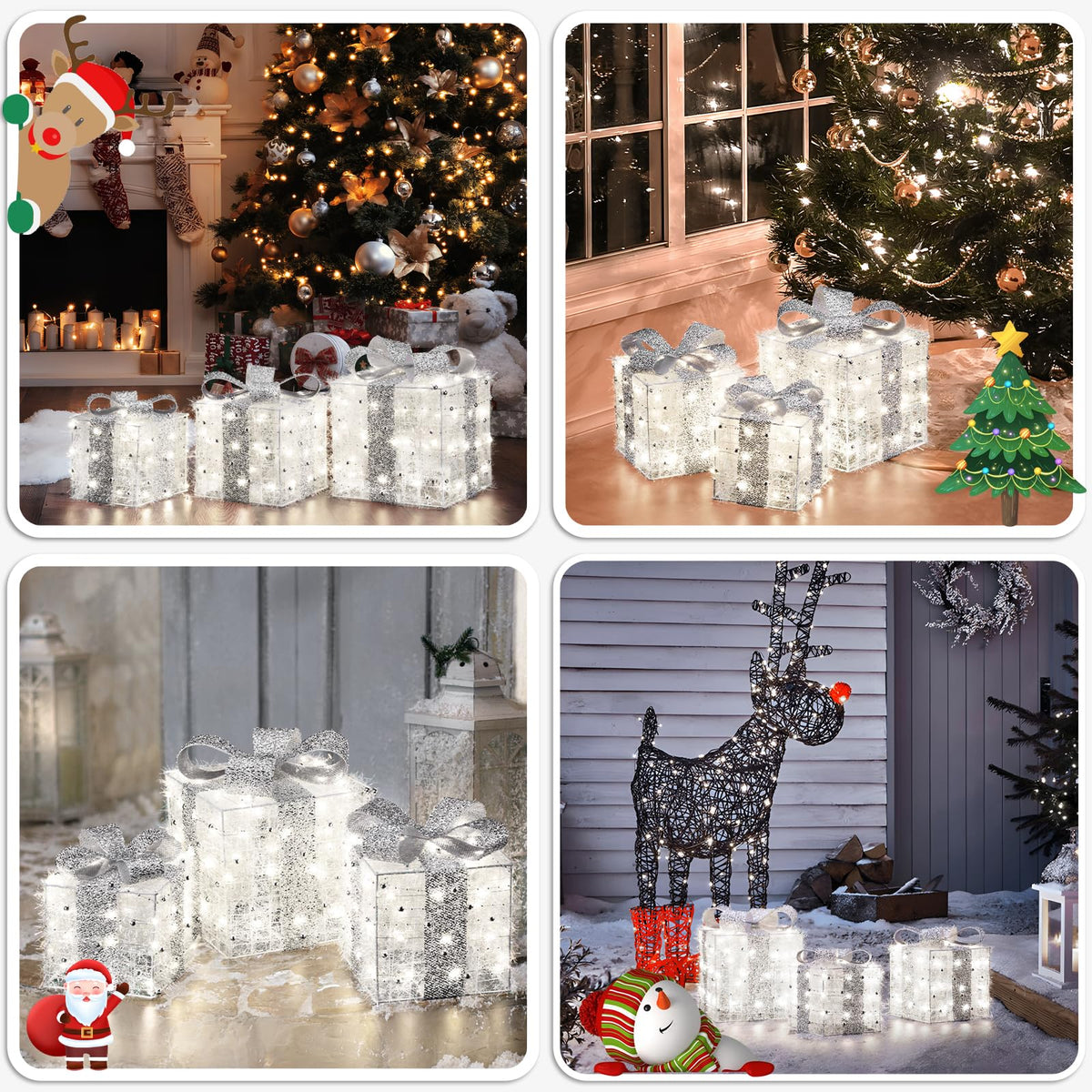 Christmas Lighted Gift Boxes, 140 LEDs Light Up Presents Christmas Decor, 8 Modes & Memory Function Plug-in Lighted Christmas Boxes, Set of 3 Christmas Decoration for Xmas Holiday Party Indoor Outdoor