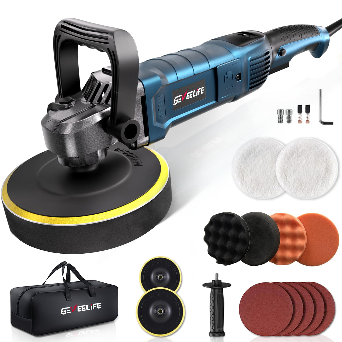 Buffer Polisher, 6 Inch/7 Inch 1600W Rotary Car Buffer Polisher Waxer, 7 Variable Speed 1000-3500 RPM, Detachable Handle for Car, Boat Sanding, Polishing, Waxing