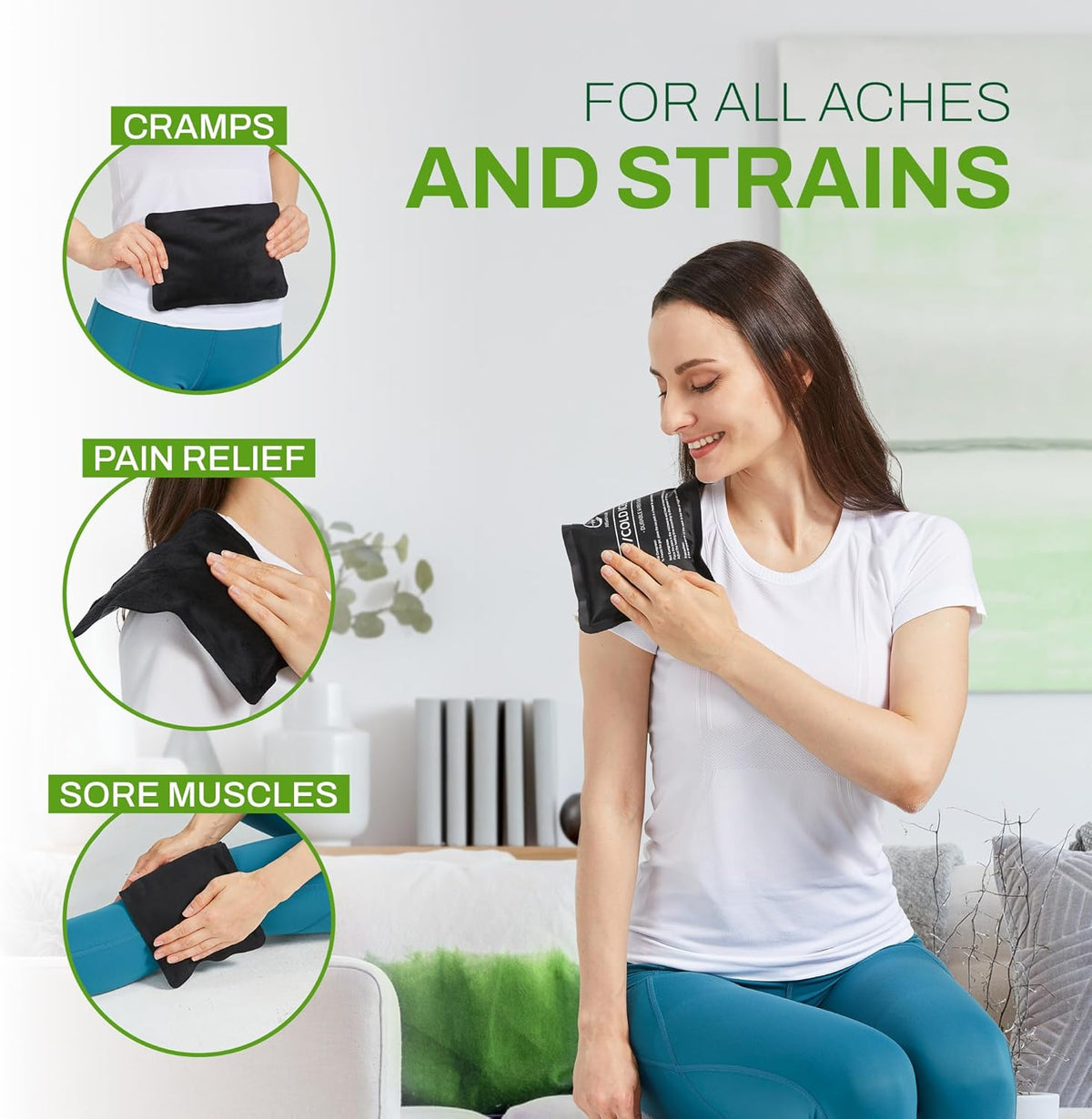 4 Pack Reusable Ice Packs for Injuries - Soft Ice Pack with Velvet Soft Fleece Fabric | Flexible Hot and Cold Gel Ice Pack Set- Cold Packs for Injuries, Knee, Back, Neck Pain - 10 x 6, Black-4Pack
