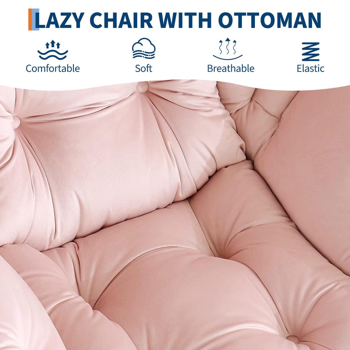 IDEALHOUSE Lazy Chair with Ottoman, Large Lounge Accent Chair, Comfy Armchair with Folding Footrest,Reading Armchair with Side Pocket for Living Room, Bedroom, Dorm & Office (1 Set, Velvet Pink)