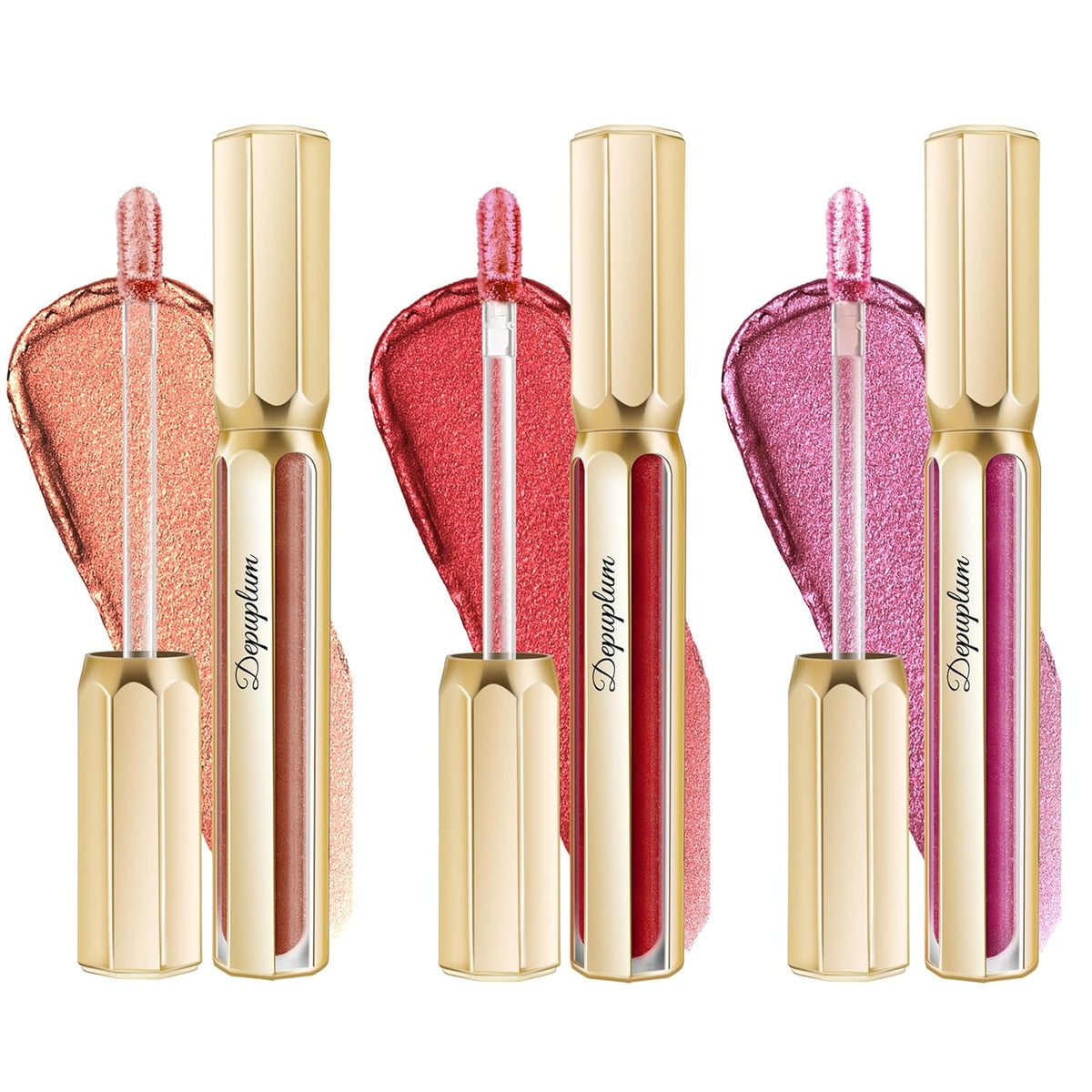 3Pc Lipsticks Set for Women Metallic Lipstick Long Lasting Dark Red Bronze Burgundy Lip Gloss, Metal Shine Lightweight Hydrating Full Coverage Lip Color, DP103/104/107