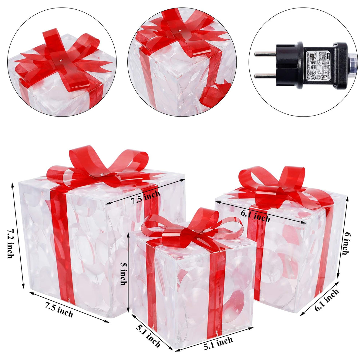 Lulu Home Christmas Lighted Boxes, Set of 3 60 LED Light Up Decor Outdoor, Light Up Christmas Boxes Present Decorations Outdoor Yard