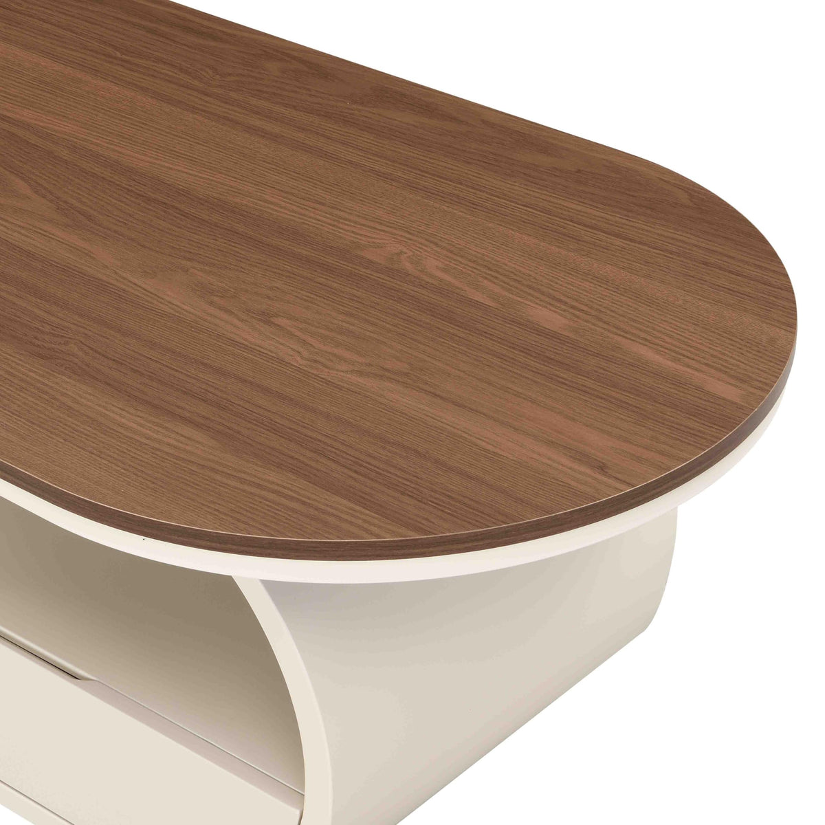 47.24'' Modern Coffee Table, Luxury Oval Coffee Table with Storage Drawer and Shelf, Metal Center Table for Living Room ﻿ (Antique White+Brown)