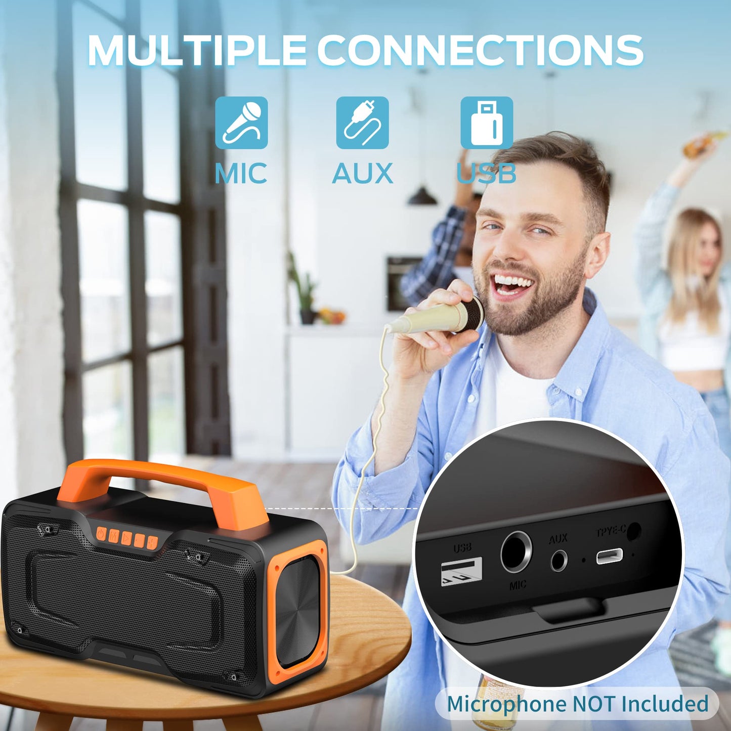BUGANI Bluetooth Speaker - 80W Portable Wireless Speaker IPX7 Waterproof, 24H Playtime, Mic & AUX USB, Perfect for Parties & Pool
