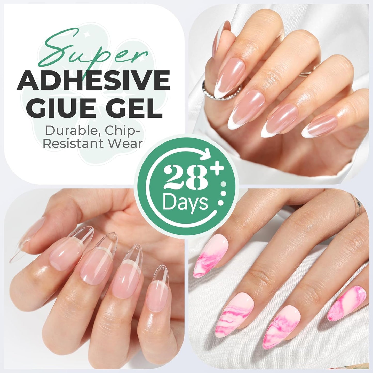 Gel Nail Glue Super Strong: 15ml Nail Glue Gel 6 in 1 for Acrylic Nails Tips and Clear Press on Fake Nails Long Lasting, Salon Art Gift DIY at Home Need U V Light Cured