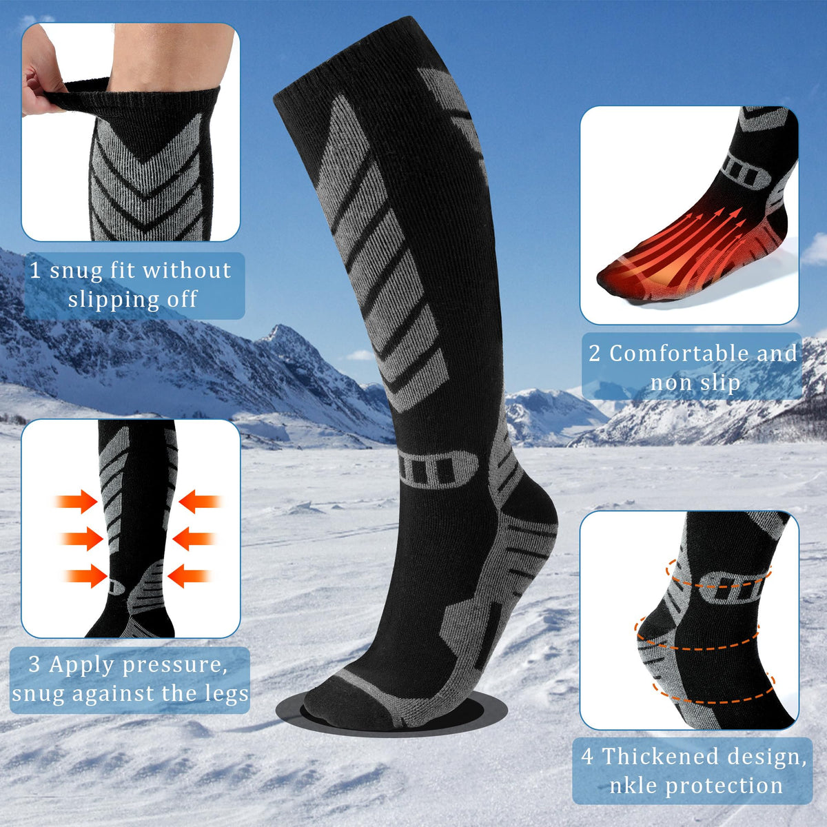 Wanchel Merino Wool Ski Socks - 2 Pairs Knee High for Skiing, Winter Warm Snowboard Thermal, Cold Weather for Men and Women